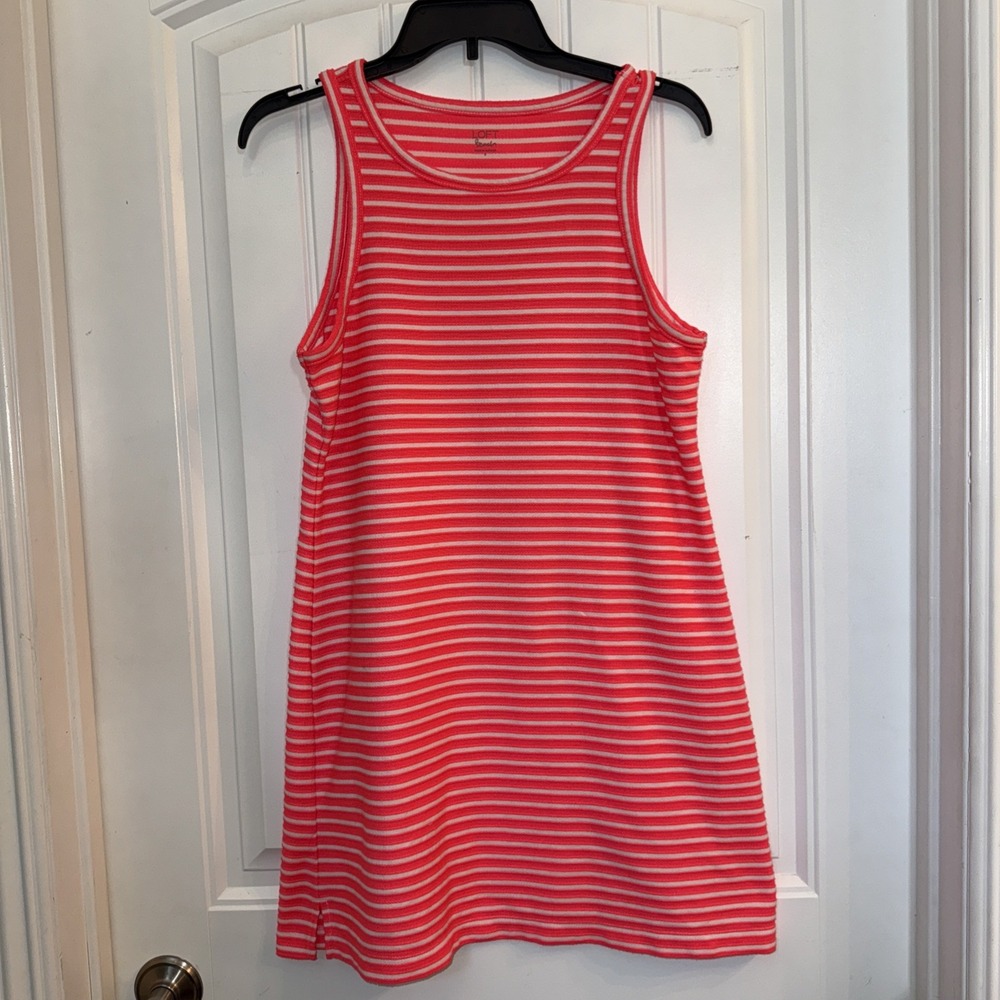 Loft Beach Dress Size Small Pink & White Stripes Tank Knee Length